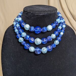Mid Century Acrylic Triple Strand Beaded Necklace